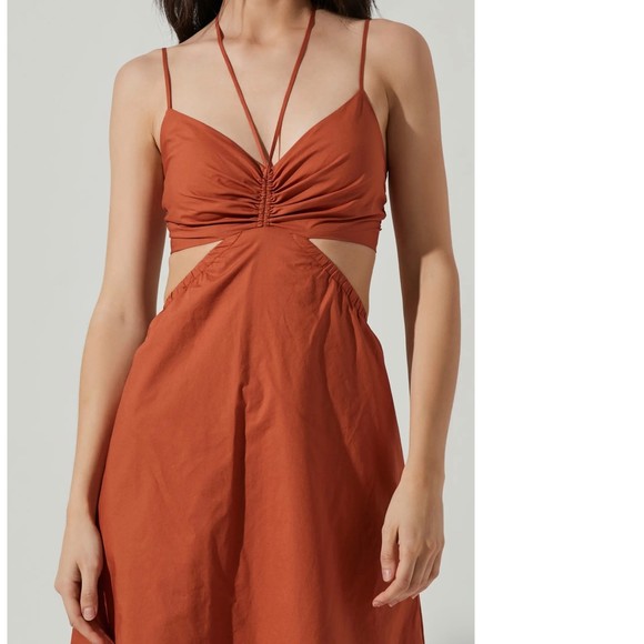 ASTR The Label Cutout Poplin Maxi Dress Brown Size Medium - Picture 4 of 10